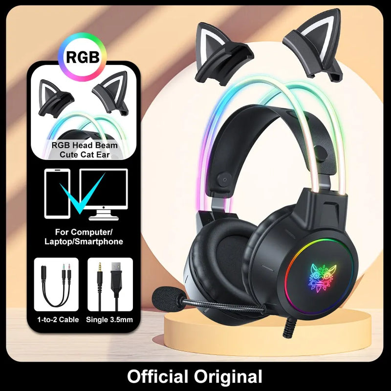 Pro Cat Ear Gaming Headset! RGB Lit, Pink or Black!