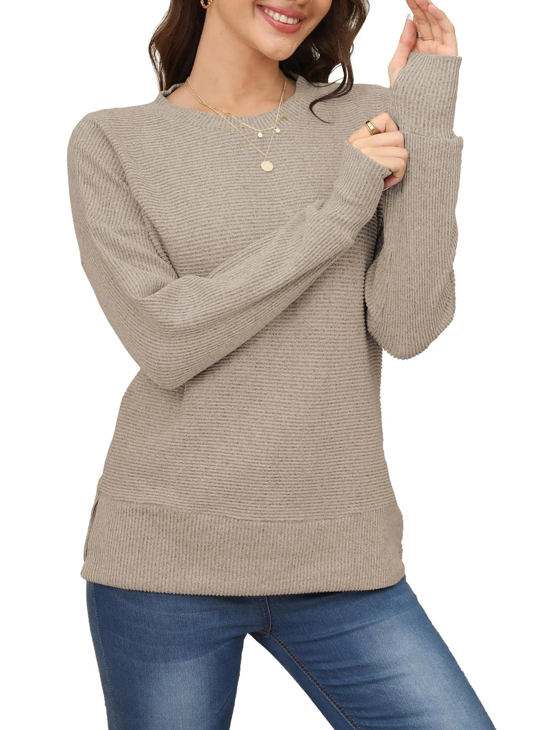 Apricot Striped Thumb Hole Sweater