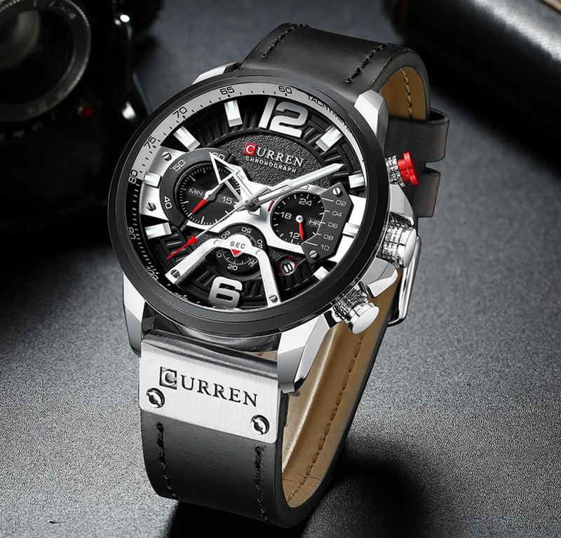 Unmatched Style & Precision: The Military Leather Chronograph Wristwatch